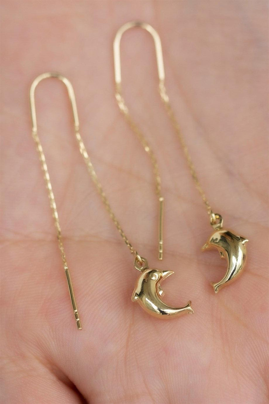 Golden Swinging Dolphin Earrings