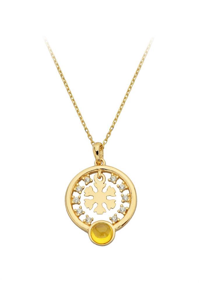 Golden Yellow Stone Snowflake Ring Necklace
