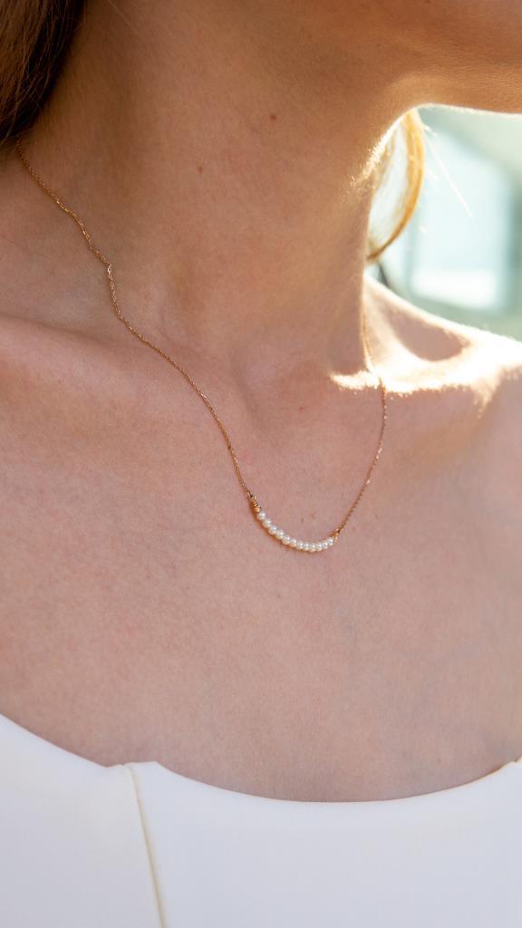 Gold Row Pearl Necklace