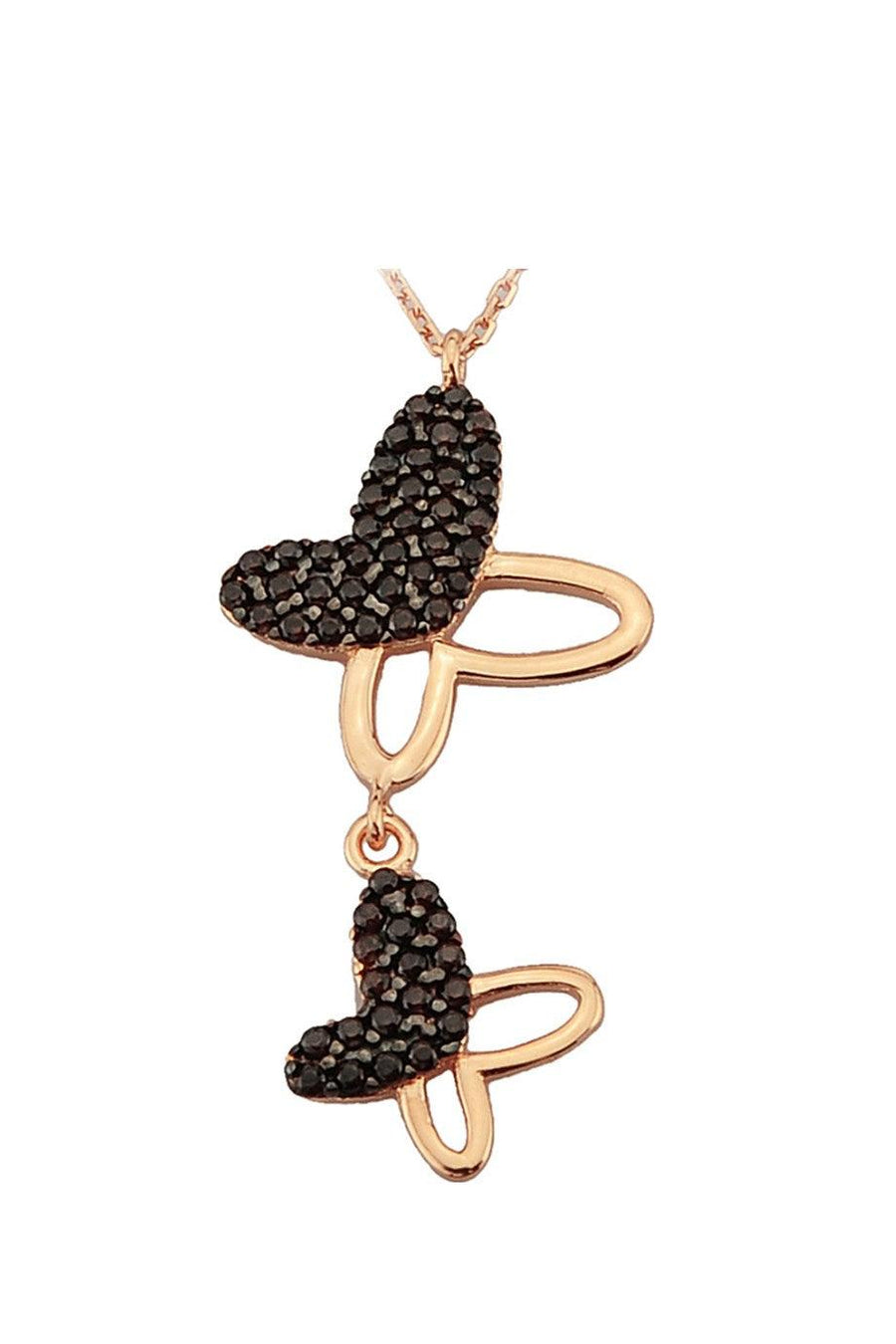 Gold Black Stone Butterfly Necklace