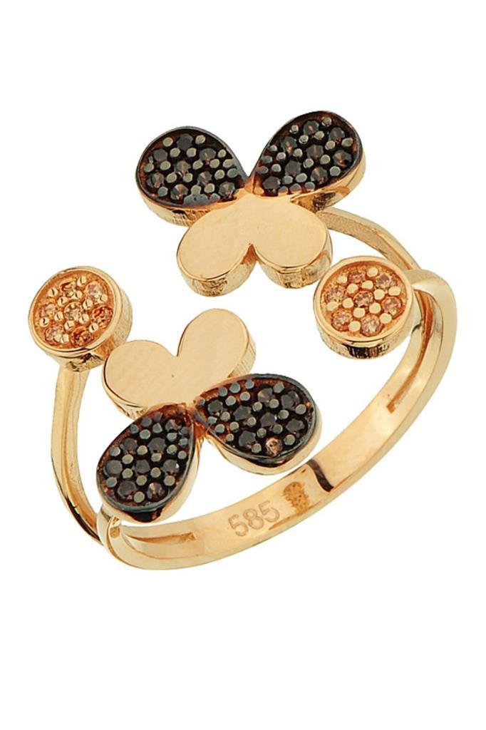 Gold Black Stone Butterfly Ring