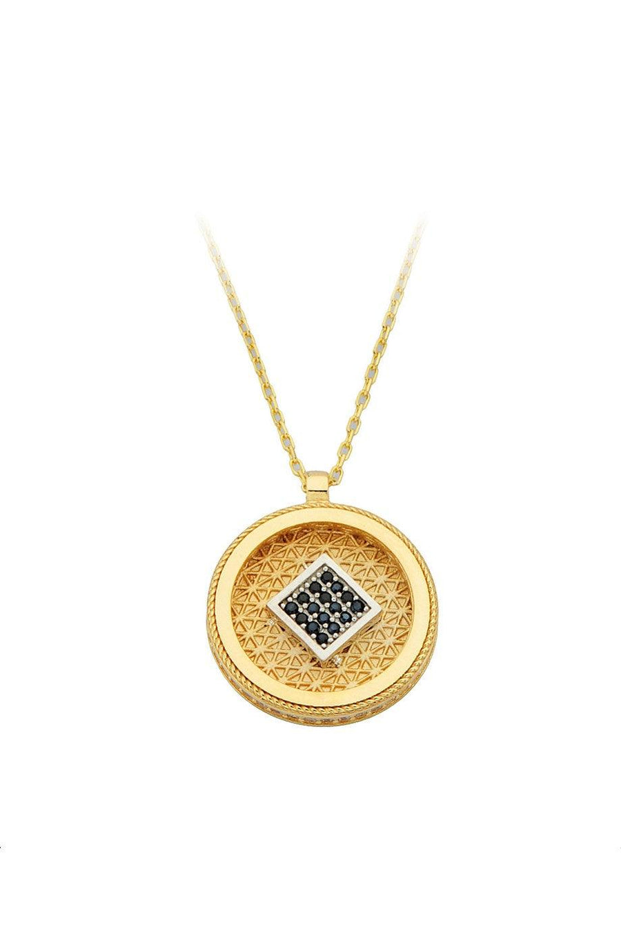Golden Black Stone Medallion Necklace