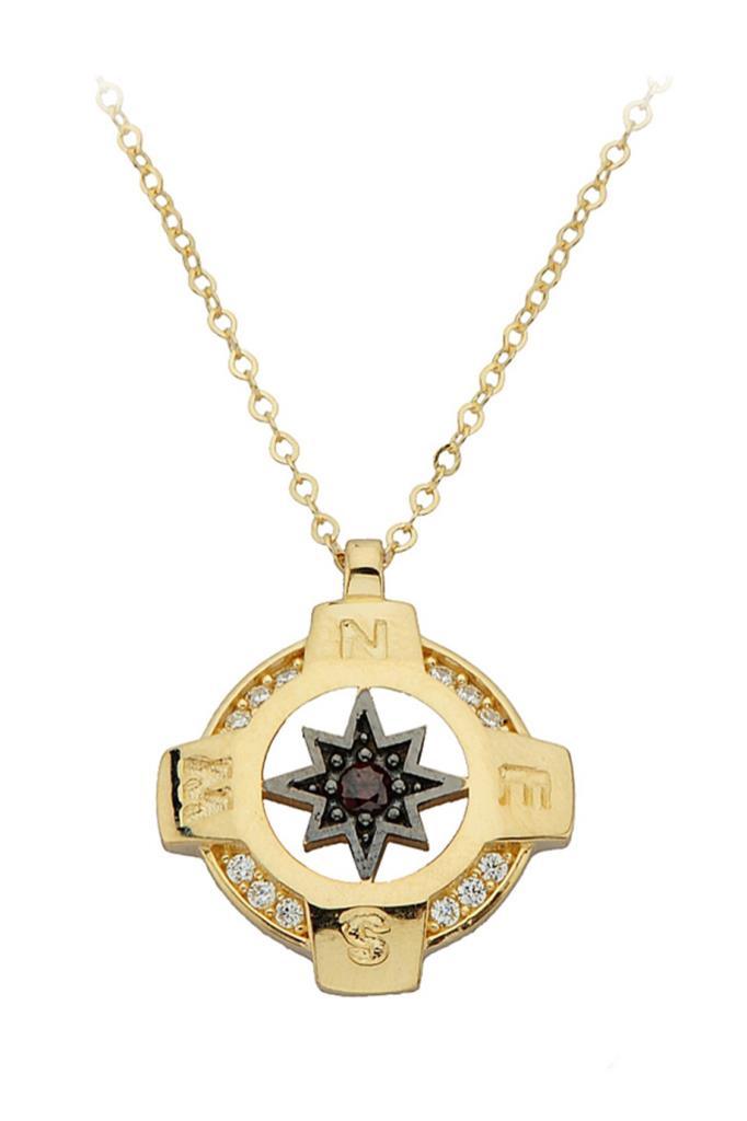 Golden Black Stone Compass Necklace