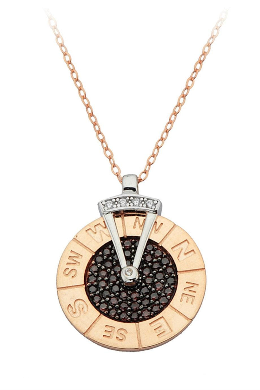 Golden Black Stone Compass Necklace