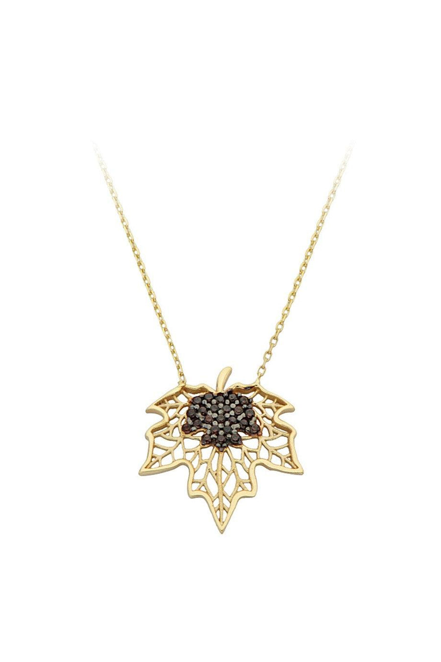 Golden Black Stone Leaf Necklace
