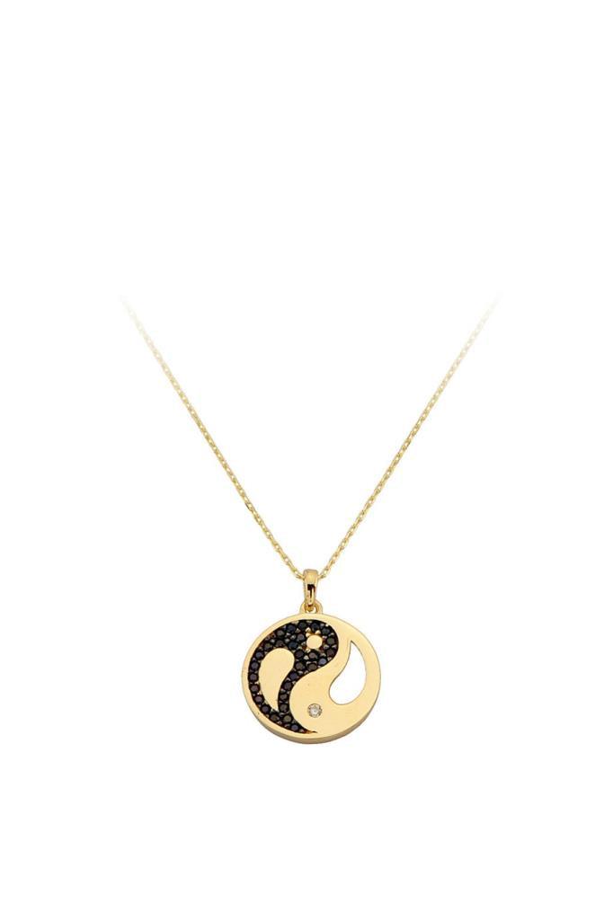 Gold Black Stone Yin Yang Necklace