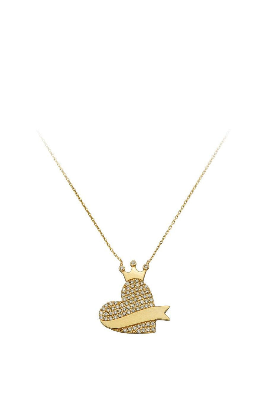 Golden Crown Detail Heart Necklace