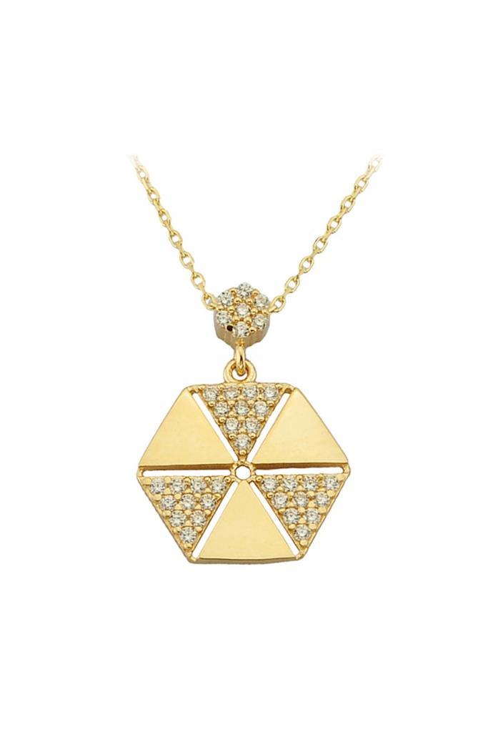Hexagon Necklace With Gold Stones