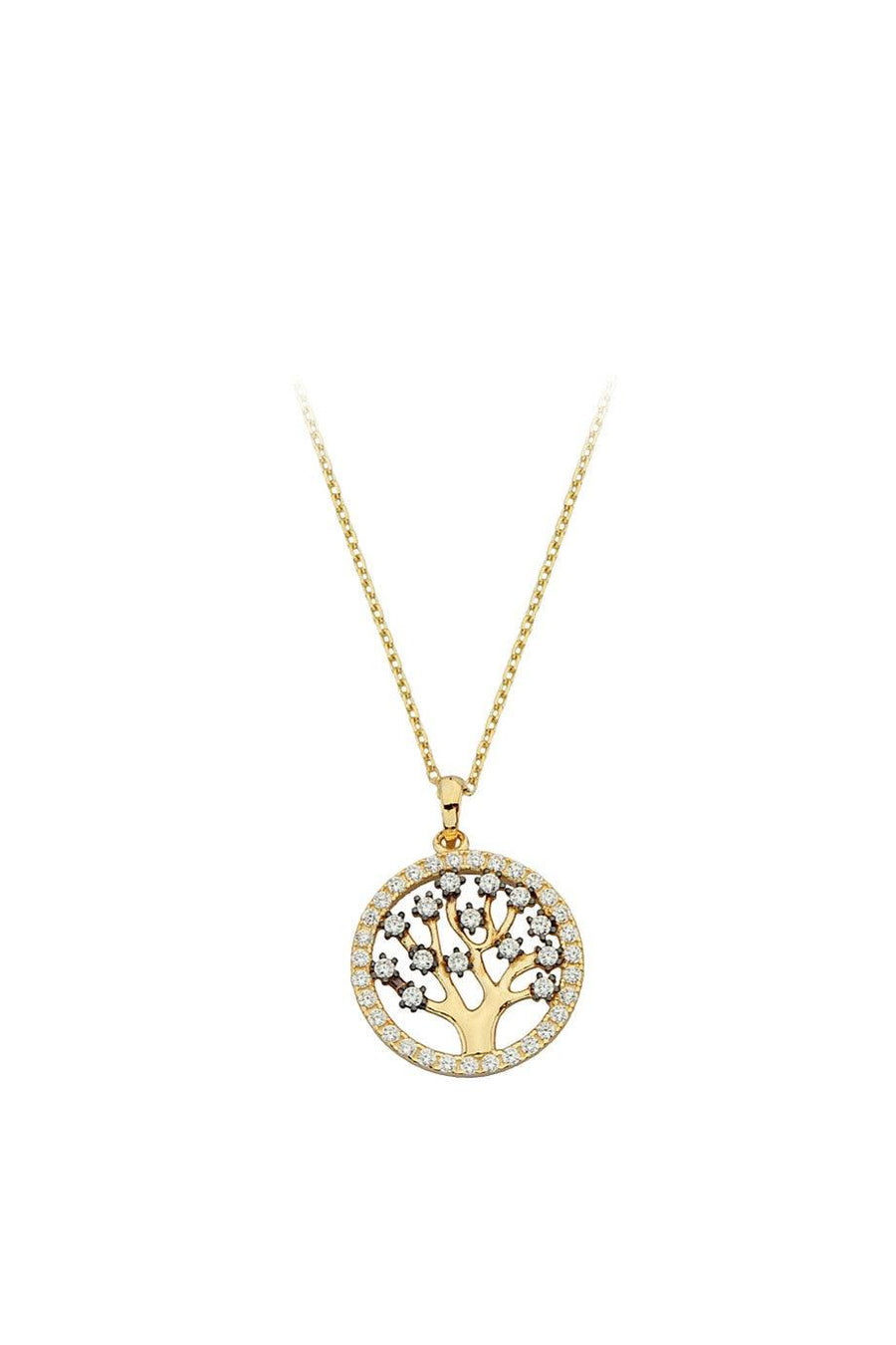 Gold Stone Ring Tree Necklace