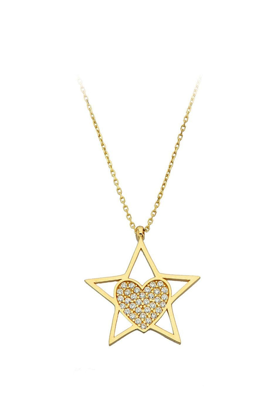 Golden Stone Heart Star Necklace
