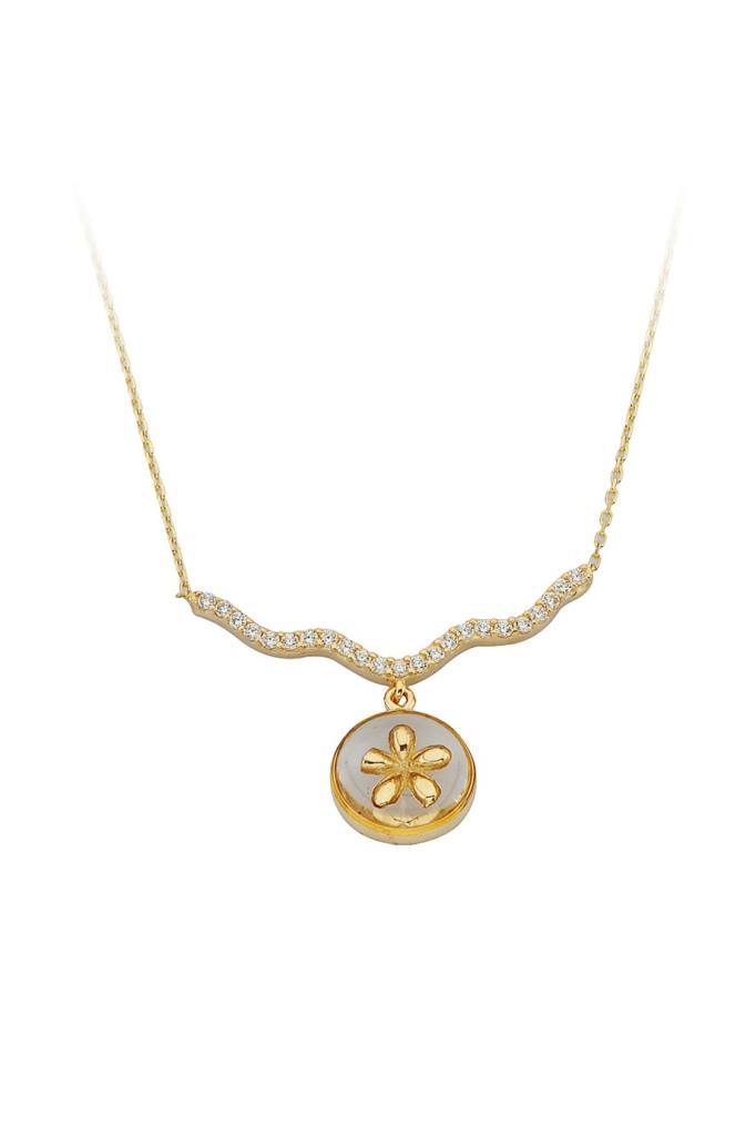 Gold Stone Design Flower Necklace