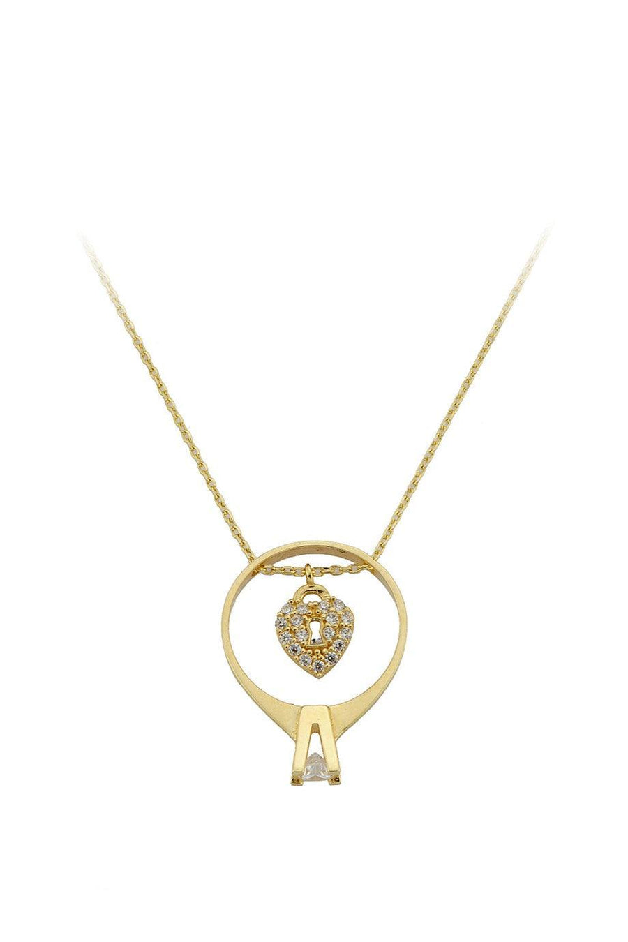 Golden Solitae Ring Lock Necklace