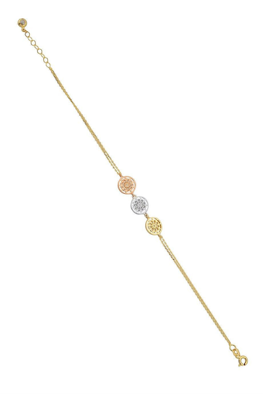 Gold Three -Color Flower Bracelet