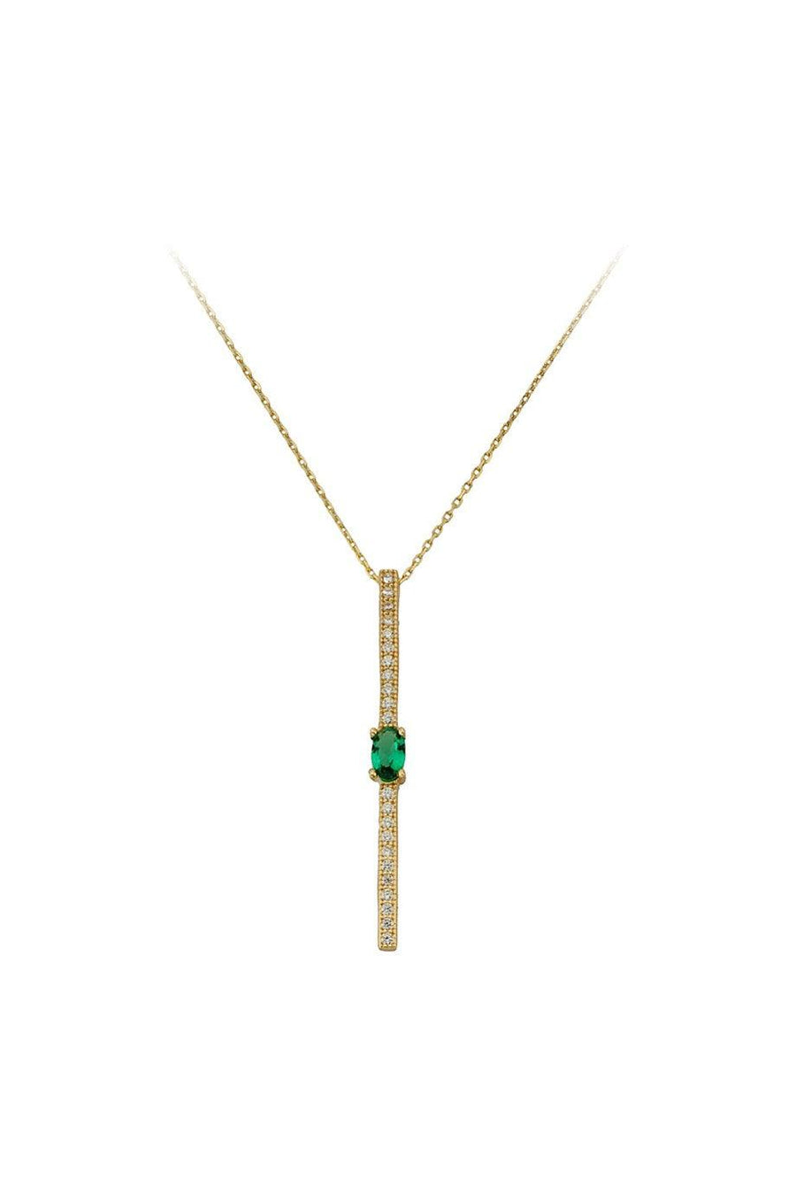 Golden Green Stone Bar Necklace