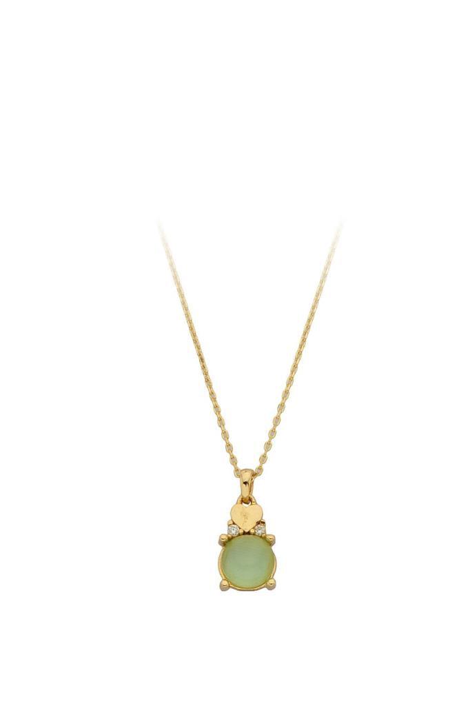 Gold Green Stone Heart Necklace