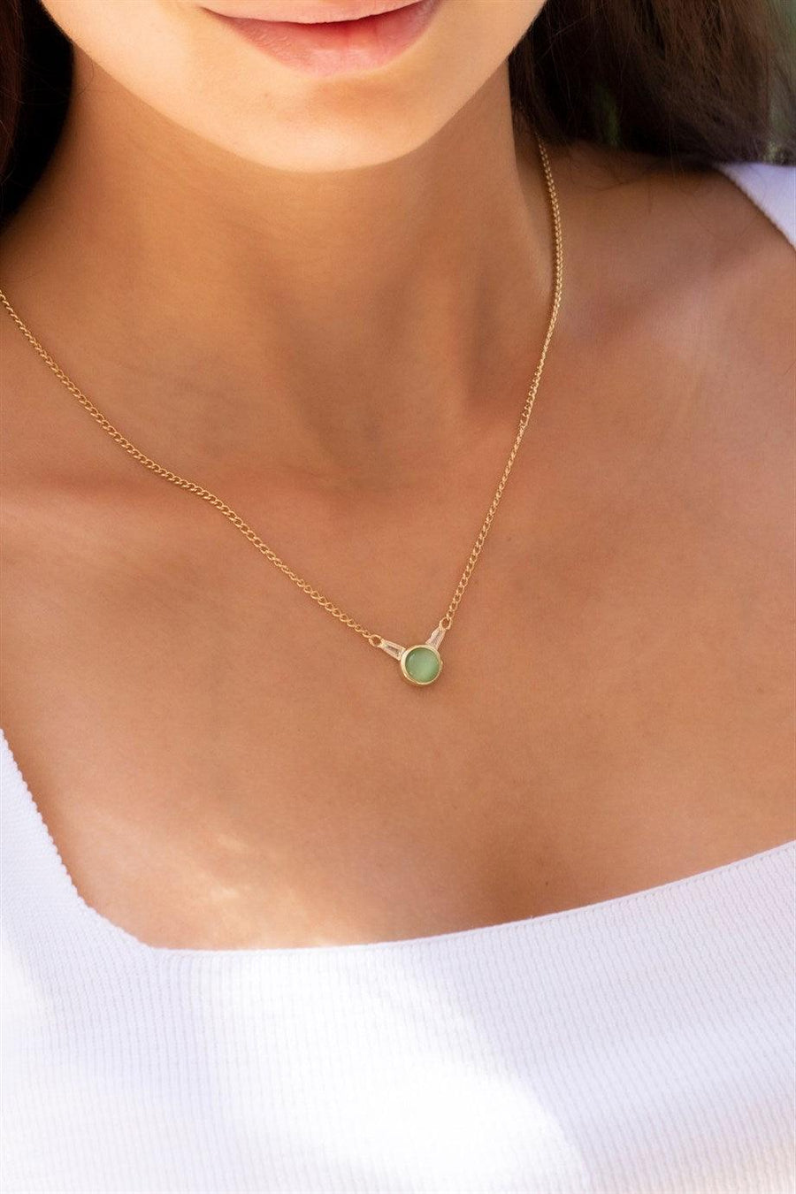 Gold Green Stone Design Necklace
