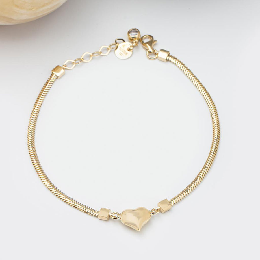 Gold Snake Chain Heart Bracelet