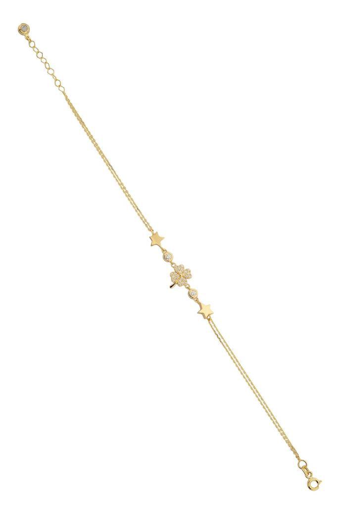 Golden Star Detailed Clover Bracelet
