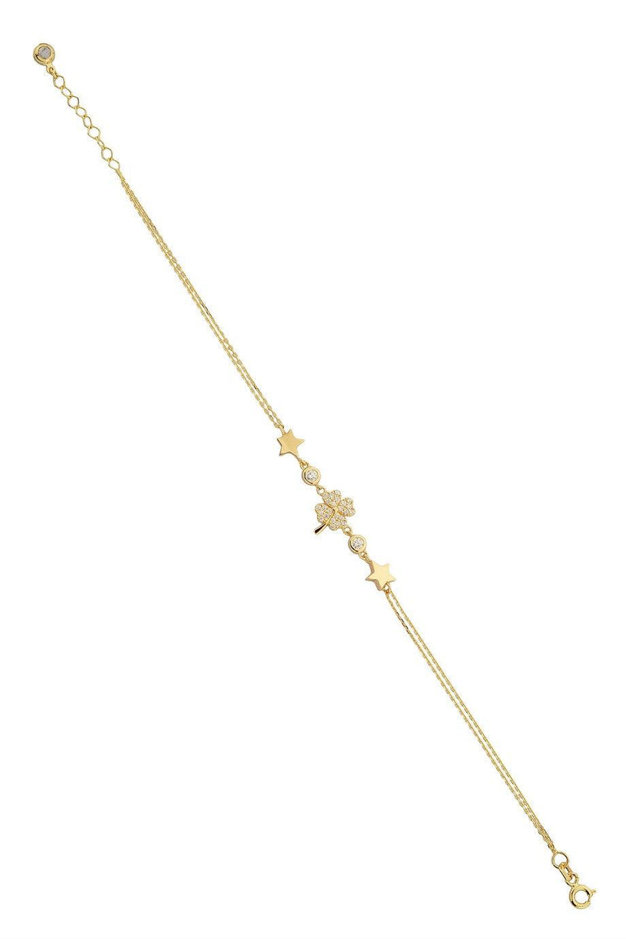 Golden Star Detailed Clover Bracelet