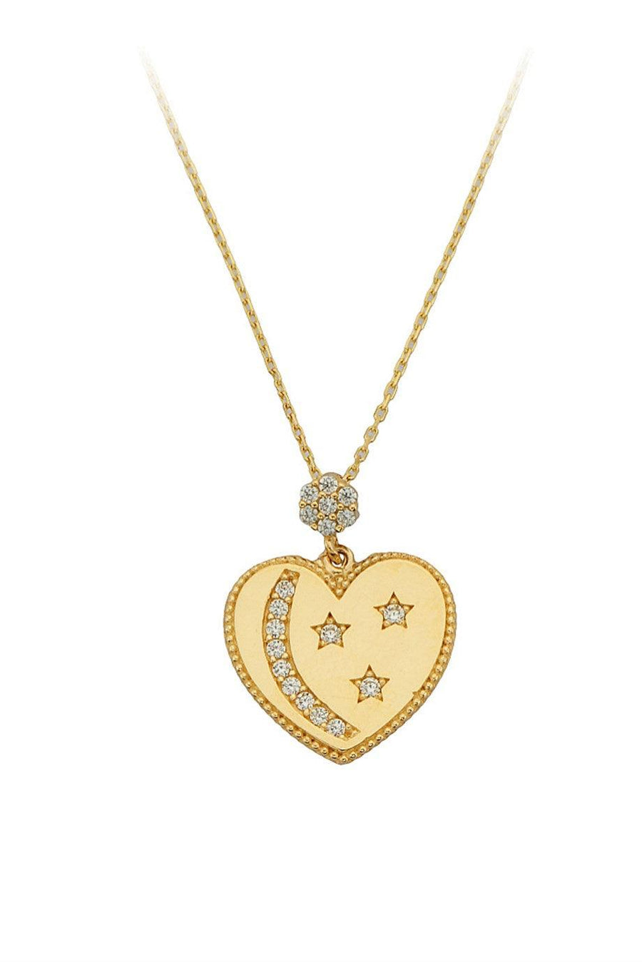 Golden Star Motif Heart Necklace