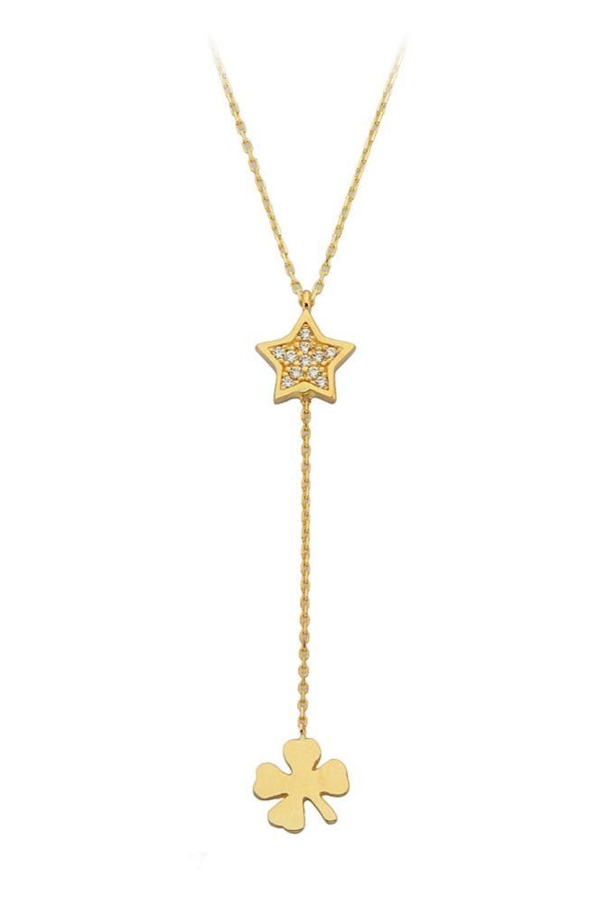 Golden Star And Clover Necklace