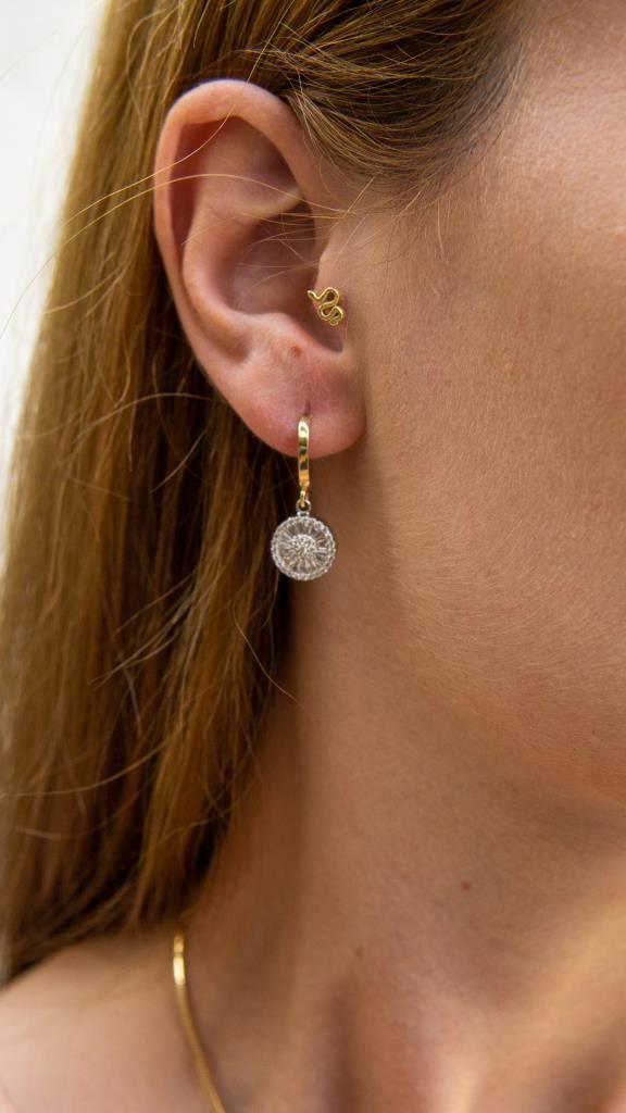 Gold Round Baguette Earrings