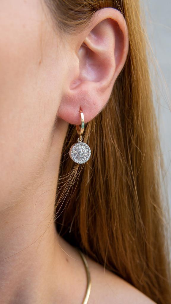 Gold Round Baguette Earrings