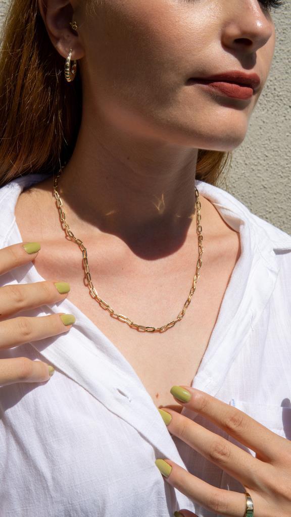 Gold Paper Clip Necklace 50 Cm