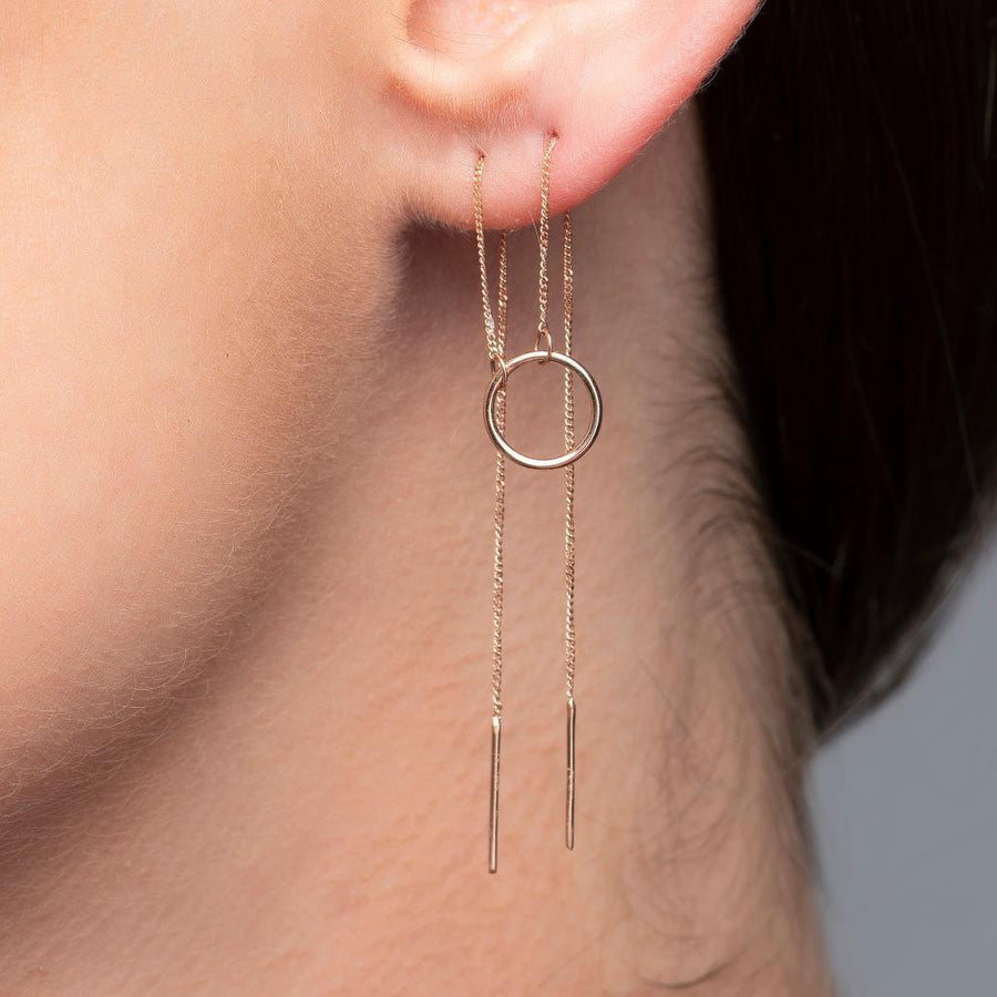 Cabaret Ring And Chain Binary Single Golden Earrings