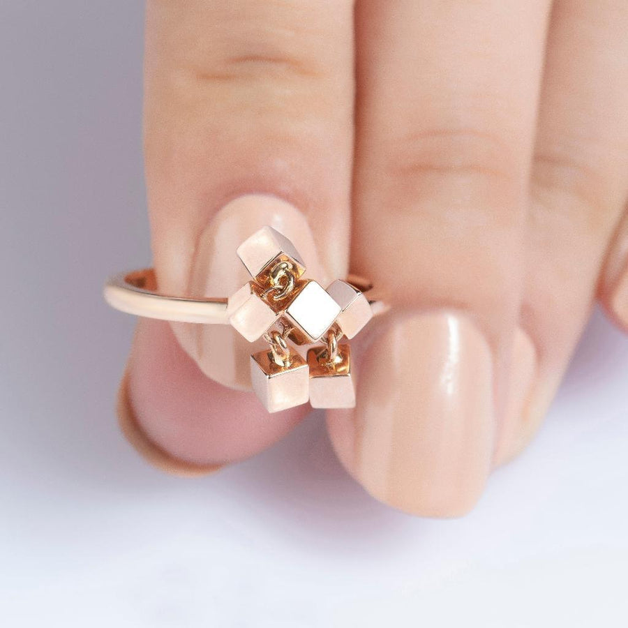Gravity Cube Gold Ring